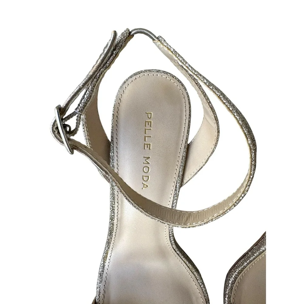 Pelle Moda Brynn Gold Glitter Heels Womens 8 Block Heel Strappy Sandals Cocktail